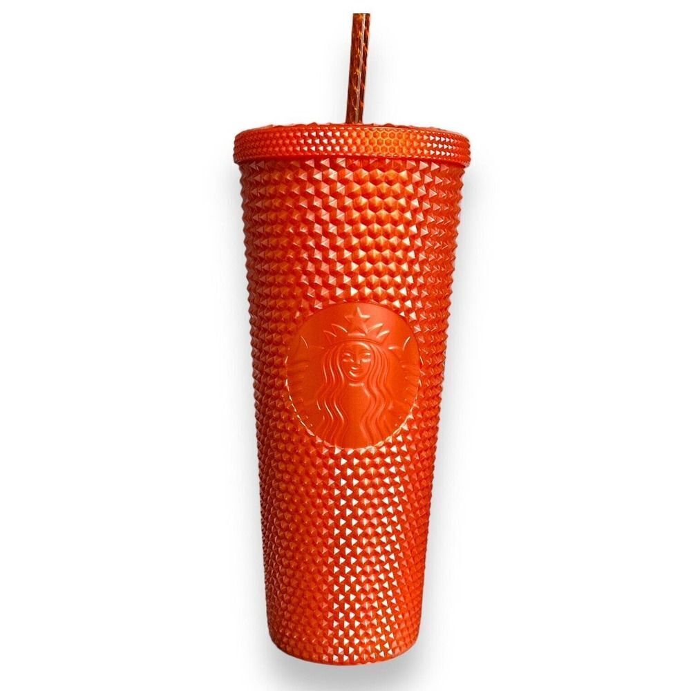 Starbucks Glossy Orange Lid Studded Venti Tumbler 24 oz Cold Cup 2021 Halloween